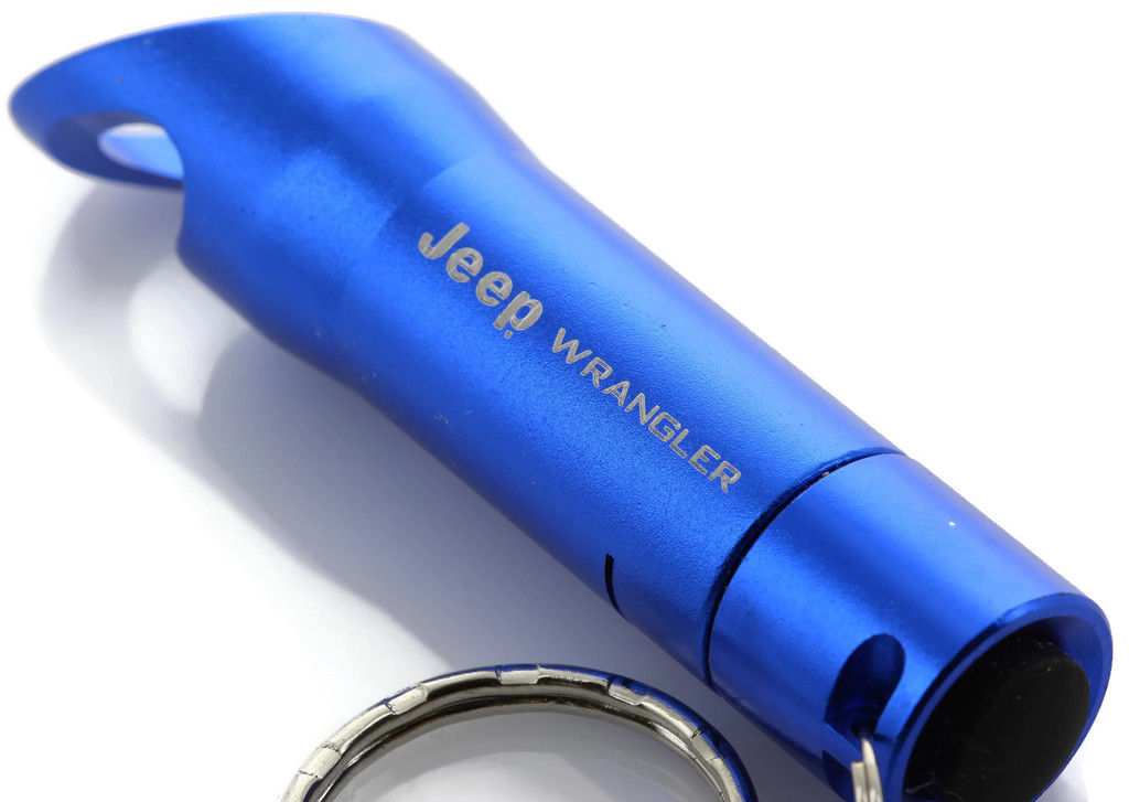 Blue Jeep Wrangler Mini Flashlight LED Bottle Opener Key Chain - Click Image to Close